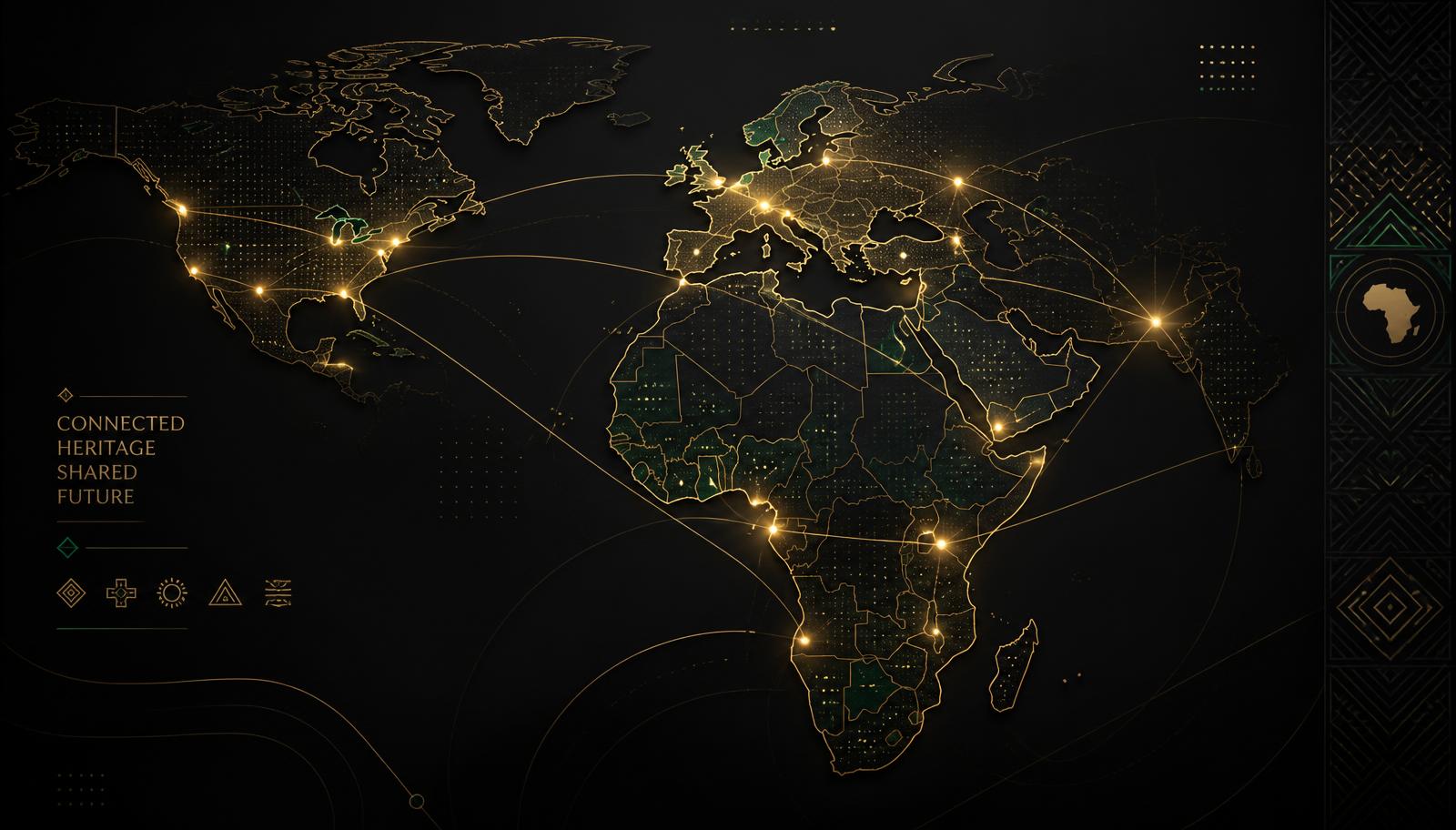 Gold network lines connecting Africa with the global diaspora